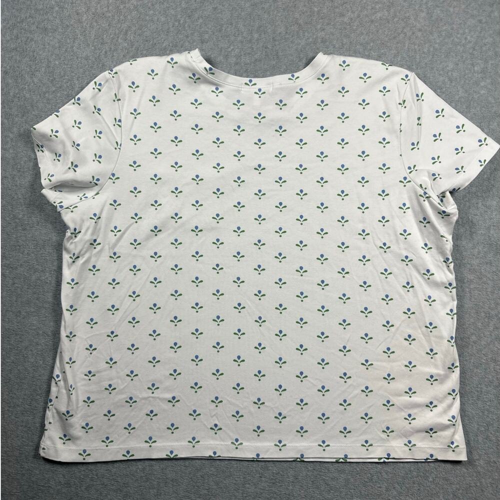 LAKE Short Sleeve Pocket Pajama Shirt Women's XL White Floral Cotton - Picture 2 of 4